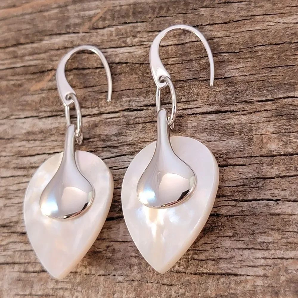 ELLE Sterling Silver Mother Of Pearl Drop Earrings NWOT